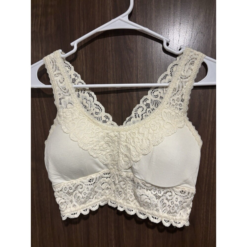 Wishlist Cream Floral Lace Bralette Padded Wireless Scoop Neck Size S/M